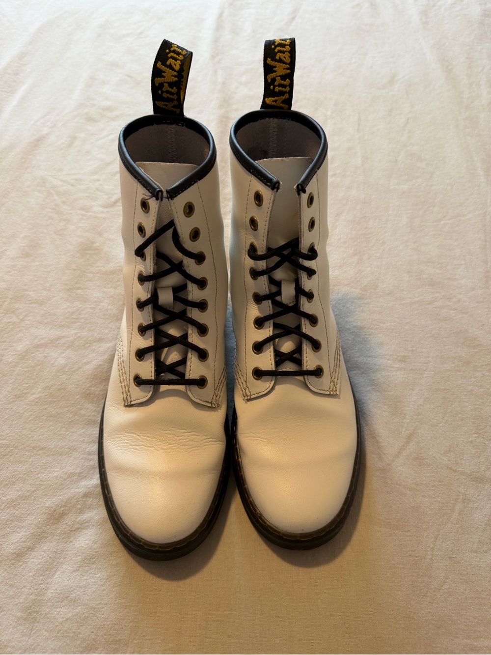Dr. Martens White Leather Lace-Up Boots with Black Trim